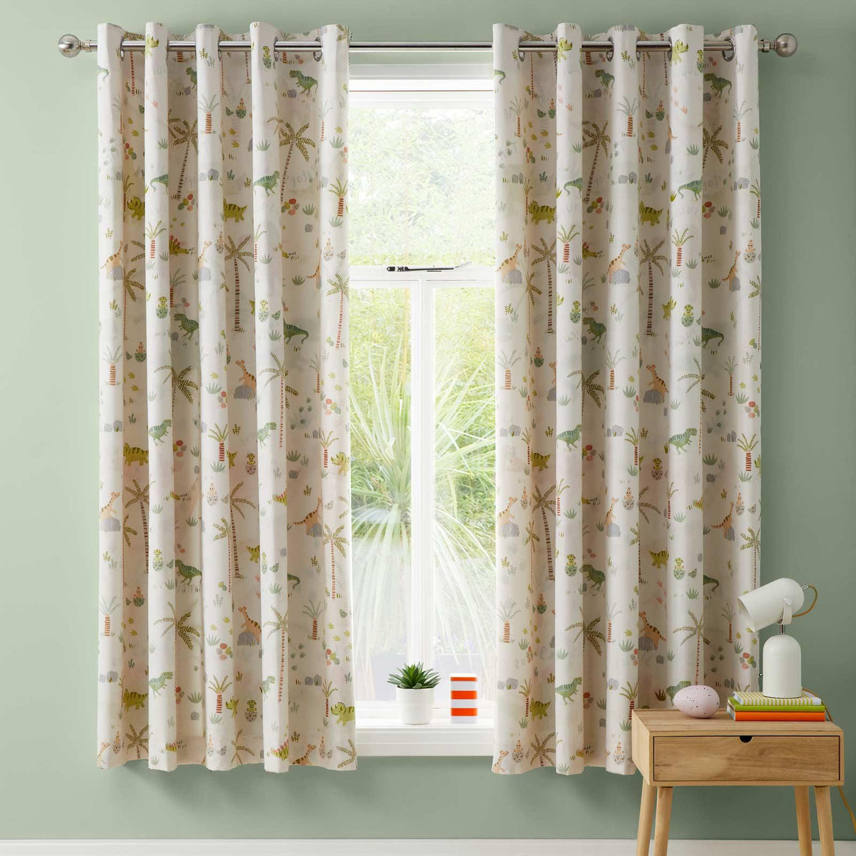 Sleepy Dino Eyelet Curtains by Catherine Lansfield