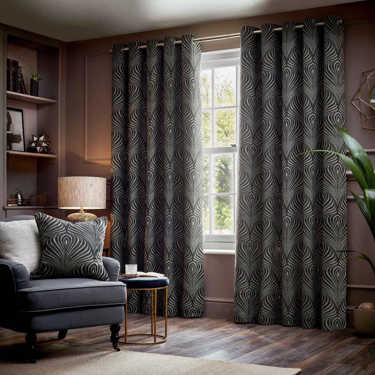 Gatsby Jacquard Lined Eyelet Curtains by Paoletti