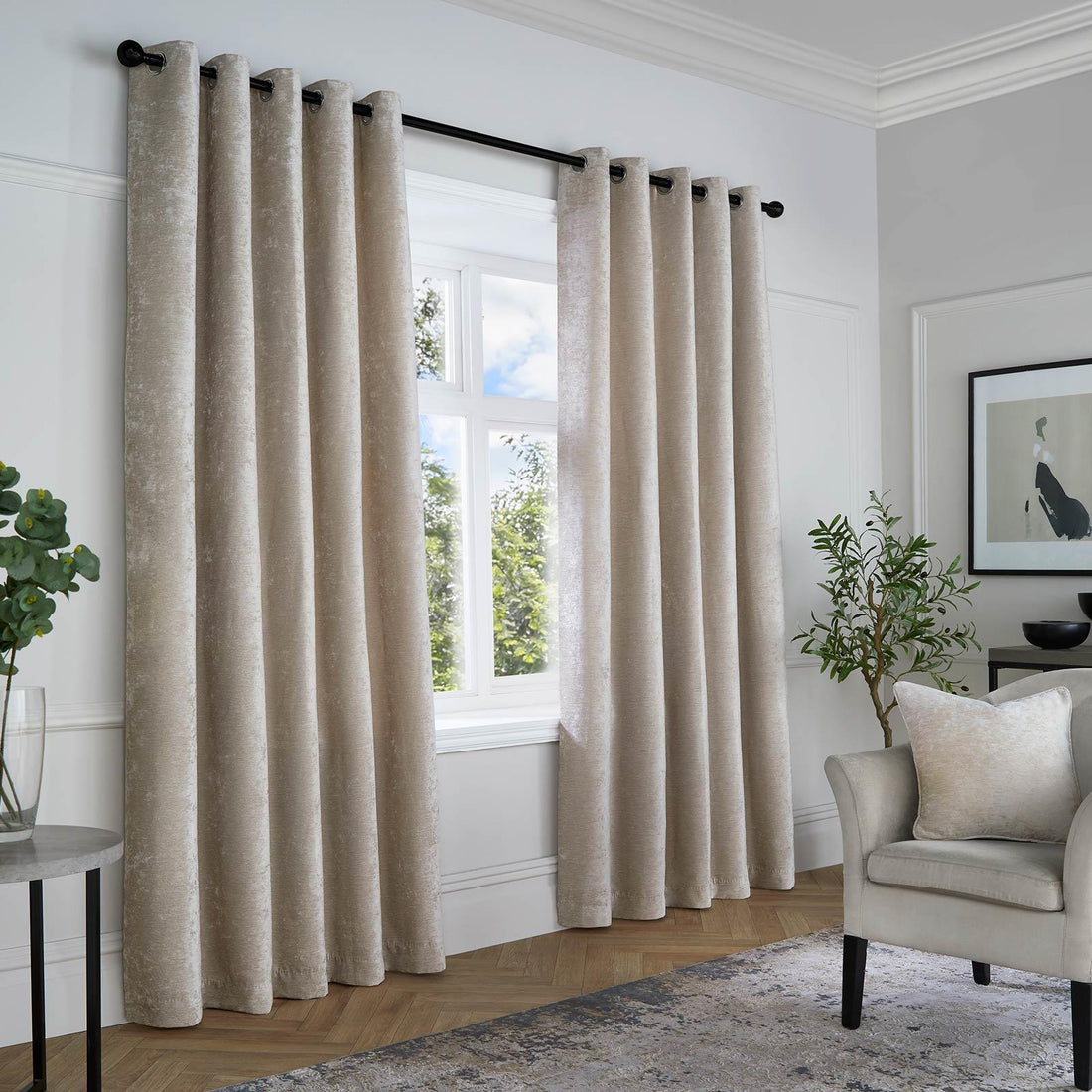 Textured Natural Chenille Thermal Blackout Eyelet Curtains