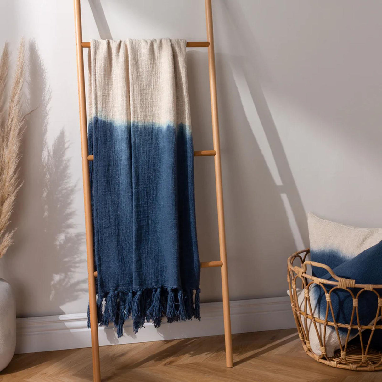 Mizu Dip Dye Fringed Cotton Throw 130cm x 170cm by furn.