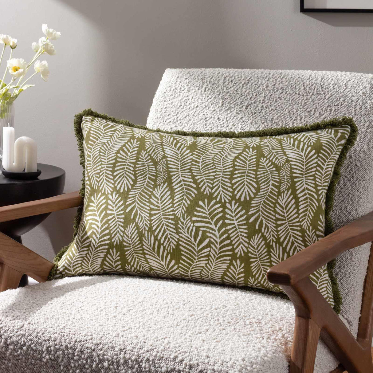 Frond Rectangular Cushion Olive by furn. 4