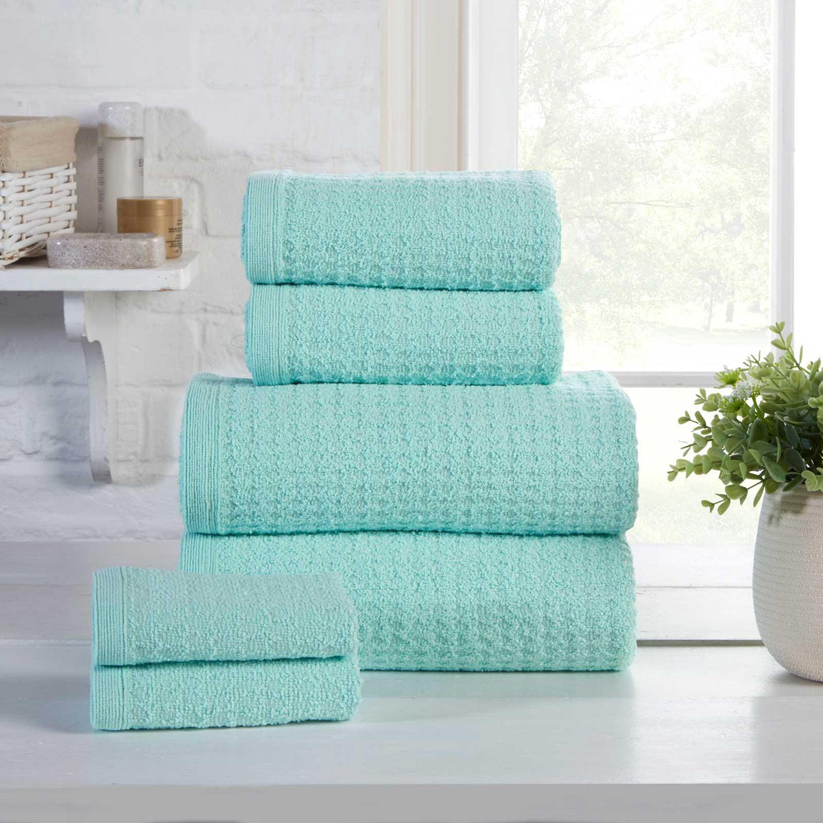 Waffle 6 Piece Towel Bale Duck Egg Ideal Textiles