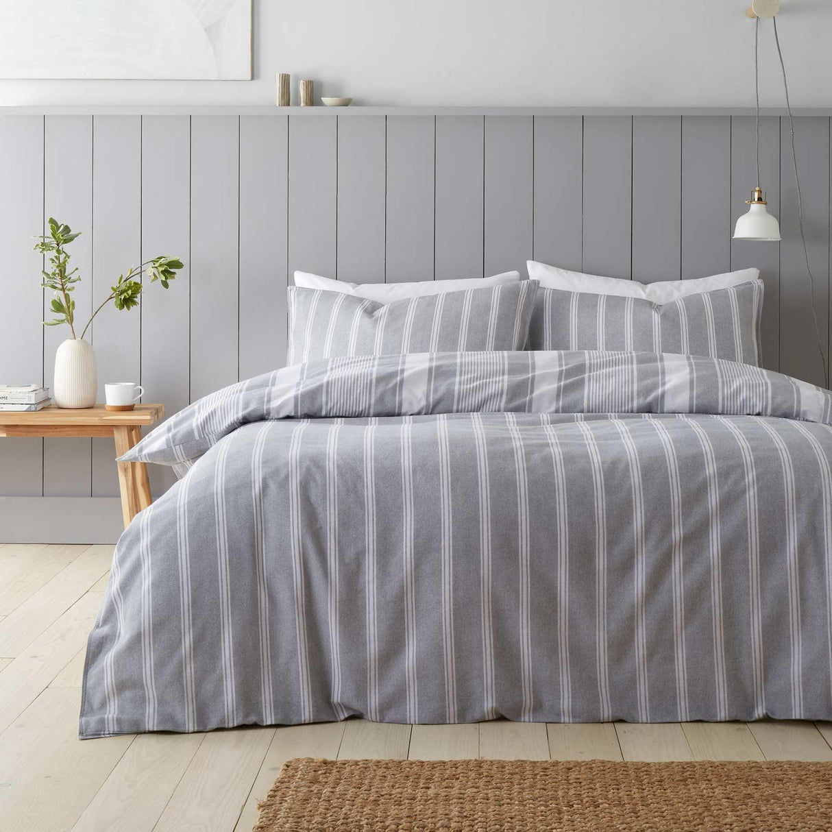 Brushed Cotton Flannelette Ticking Stripe Duvet Cover Set by Bianca
