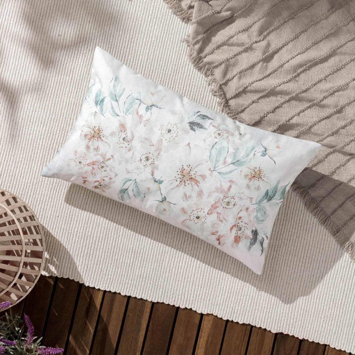 Canina Floral Outdoor Cushion Cover 12" x 20" (30cm x 50cm) by Evans Lichfield