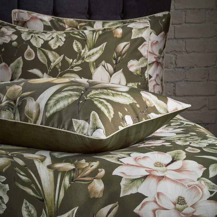 Lavish Floral Moss Cotton Sateen Pillowcase Pair - Ideal