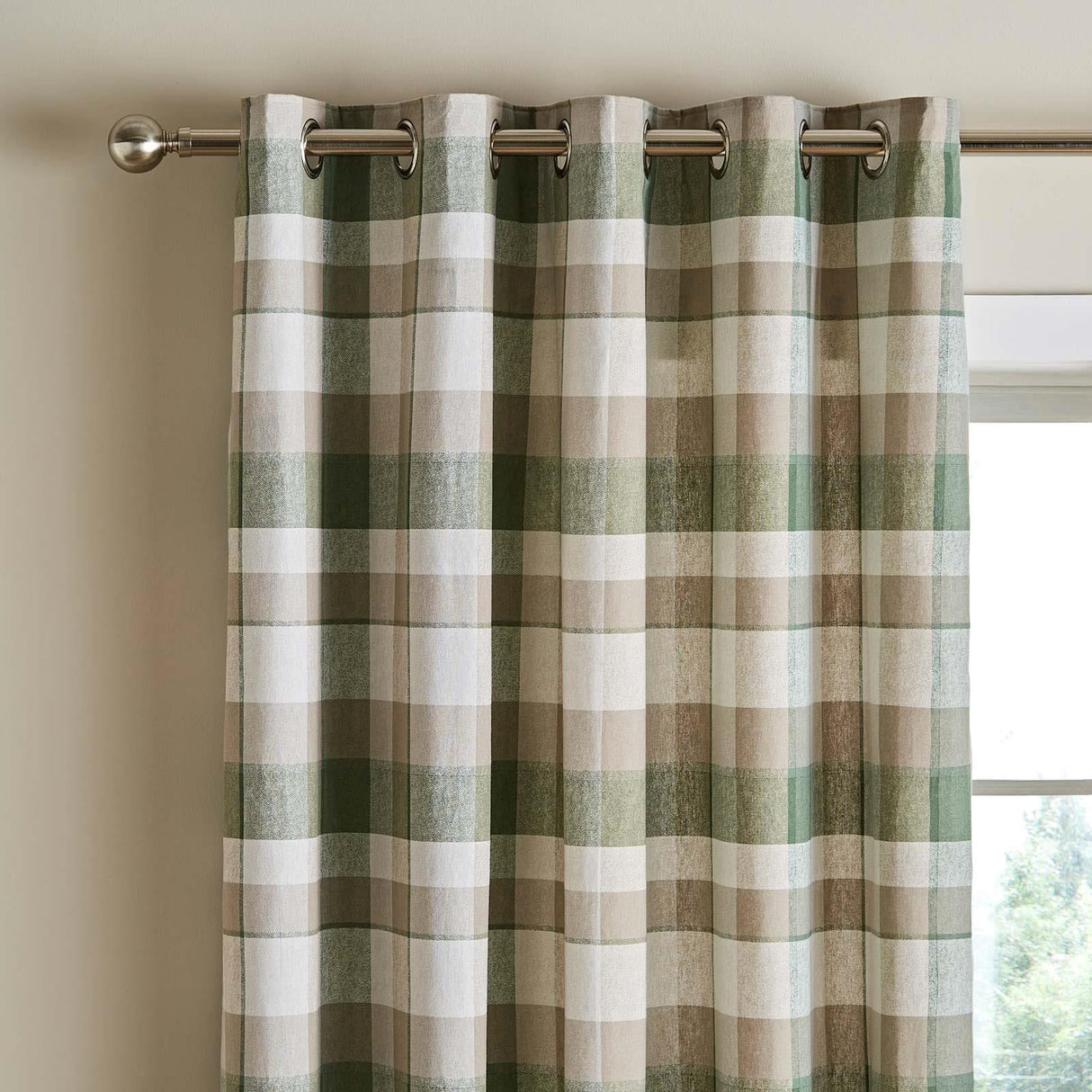 Brushed Cotton Thermal Check Eyelet Curtains by Catherine Lansfield