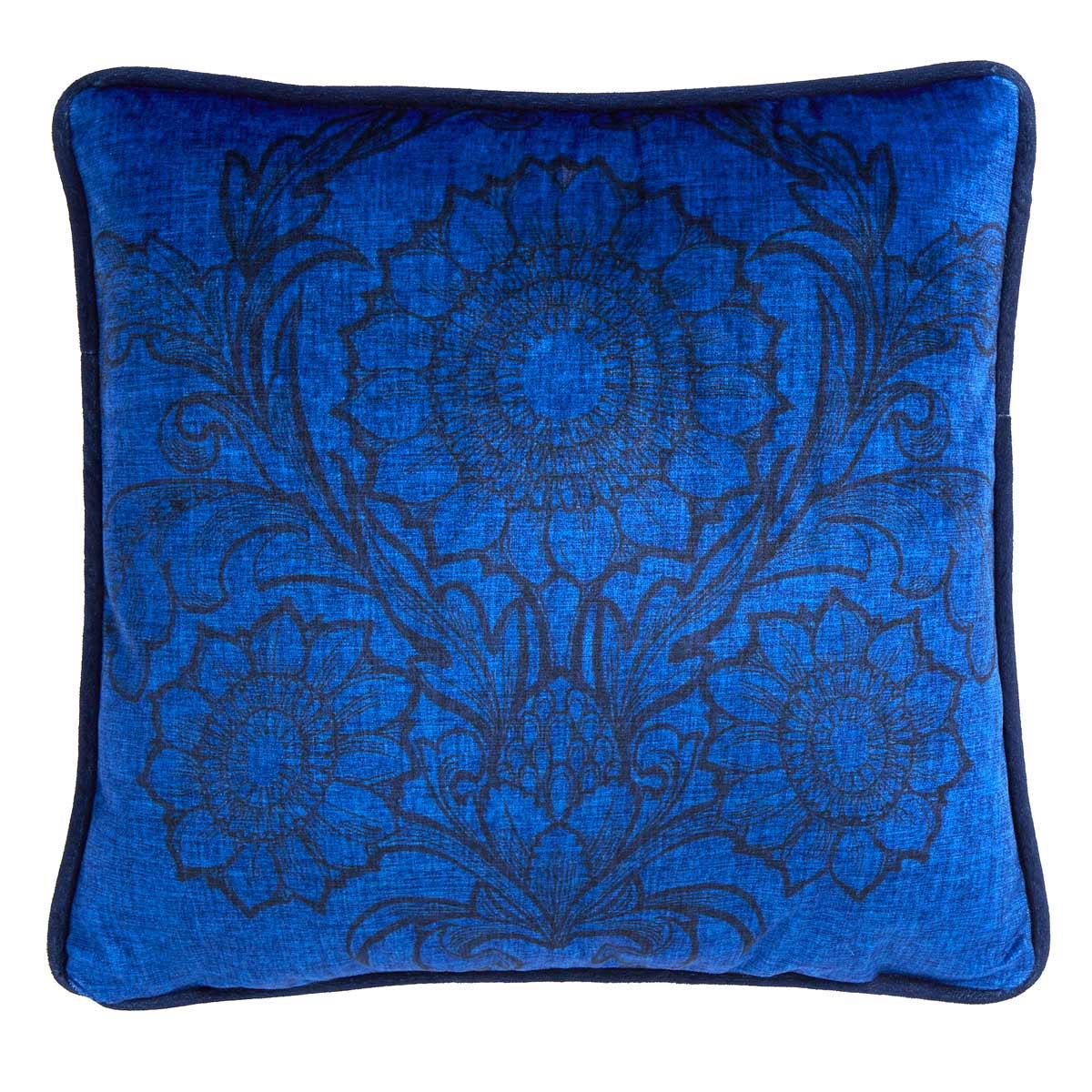 Laurence Llewelyn-Bowen Romilly Blue Velvet Floral Filled Cushion 3