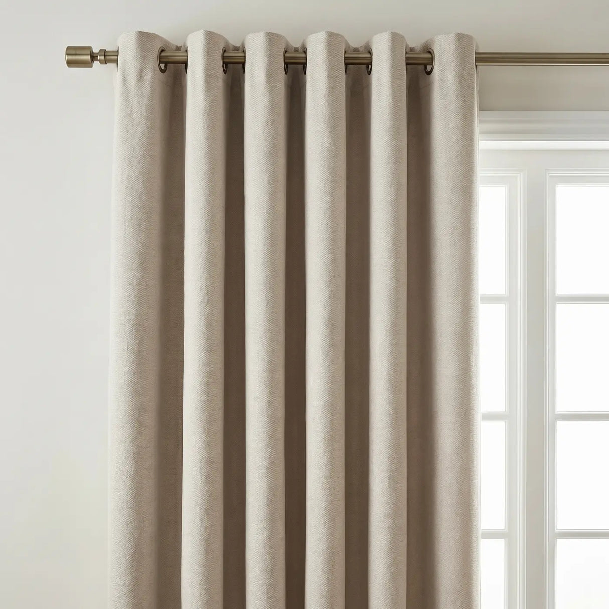 Chenille Blackout Lined Eyelet Curtains - Cream image 2