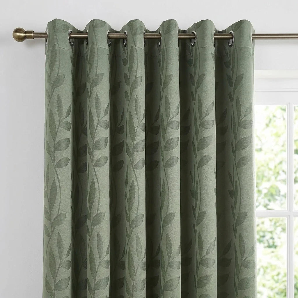 Tivoli Leaf Jacquard Lined Eyelet Curtains - Sage image 2