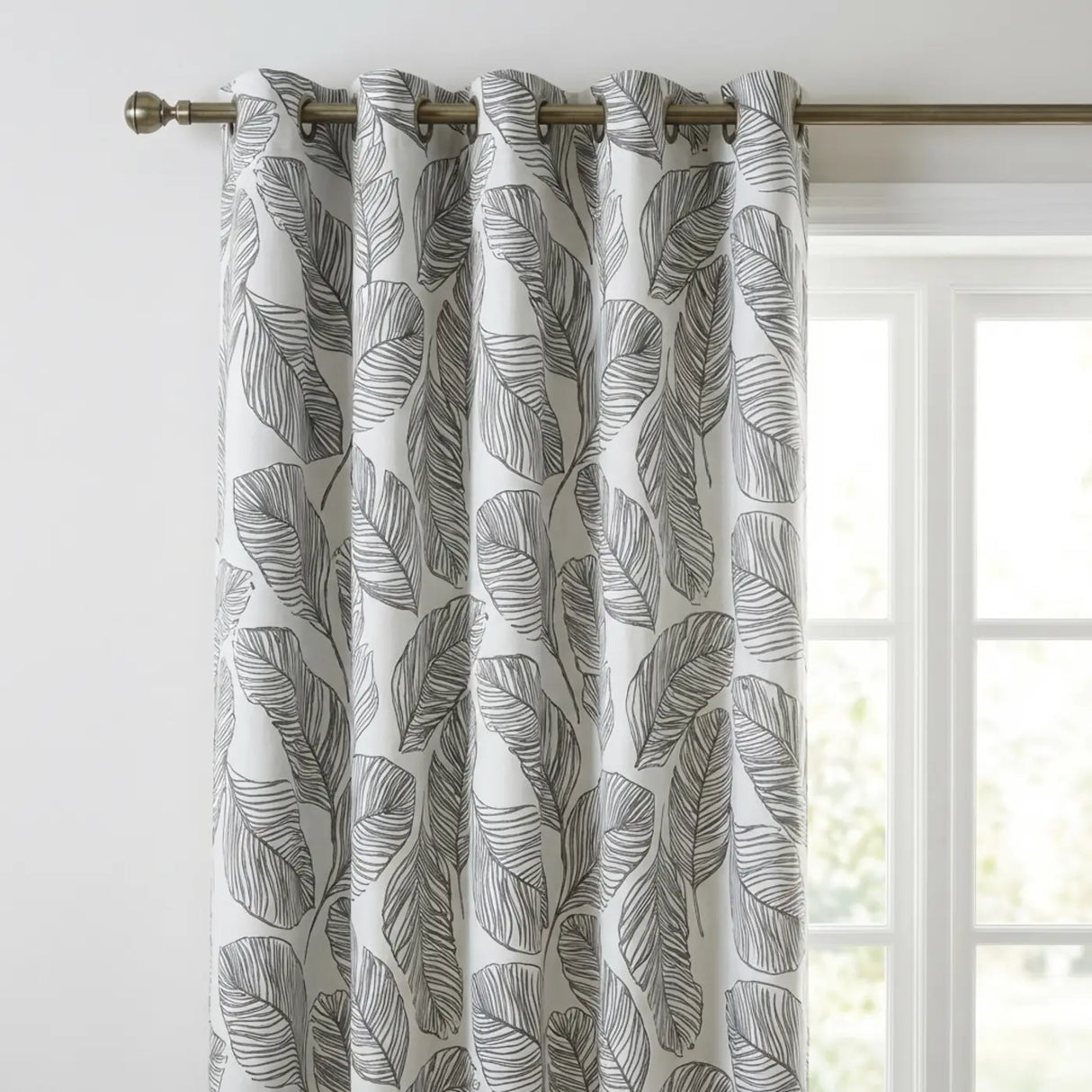 Matteo Leaf Ready Made Cotton Eyelet Curtains - Black image 2