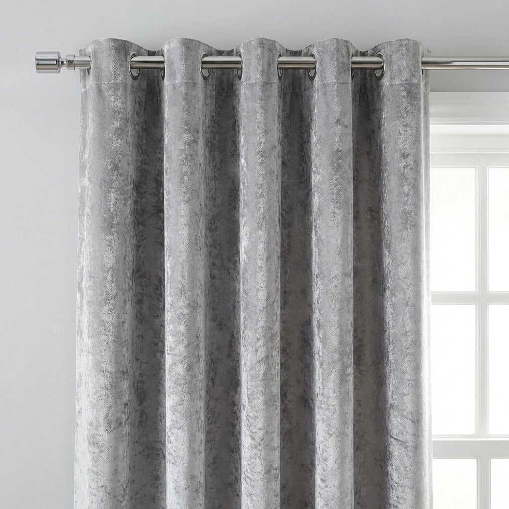 Crushed Velvet Eyelet Ring Top Curtains Silver 2
