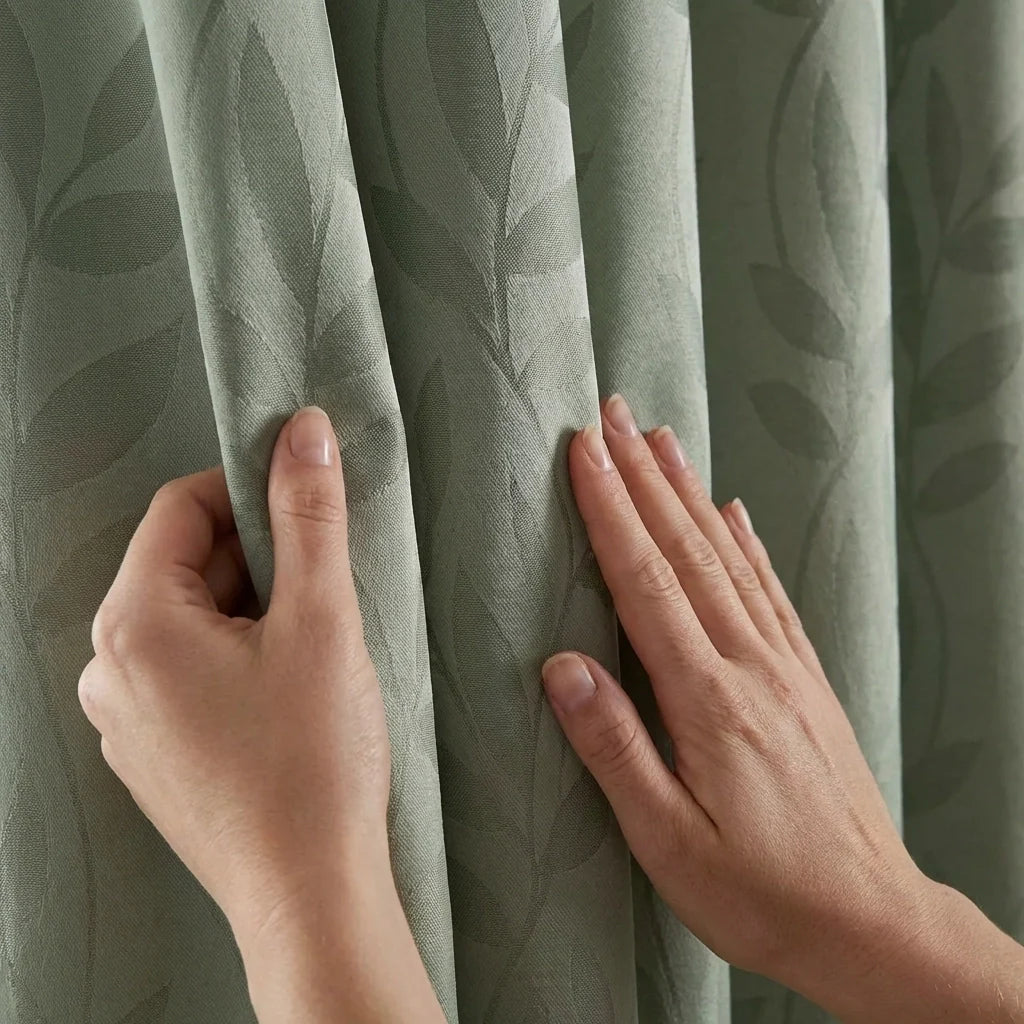 Tivoli Leaf Jacquard Lined Eyelet Curtains - Sage image 3