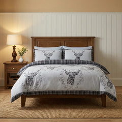 Angus Stag Grey 100% Cotton Flannelette Duvet Cover Bedding Set