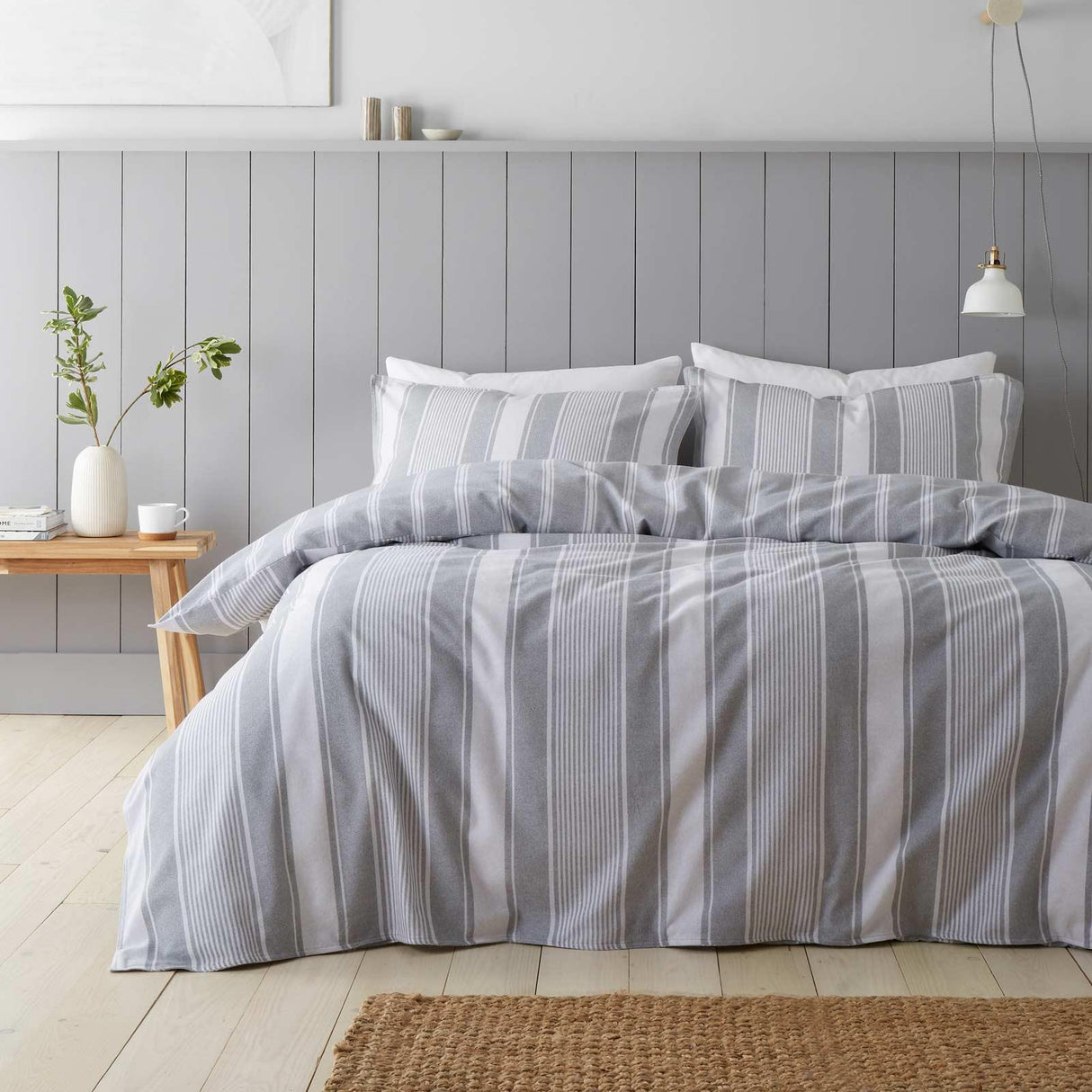 Brushed Cotton Flannelette Ticking Stripe Duvet Cover Set by Bianca