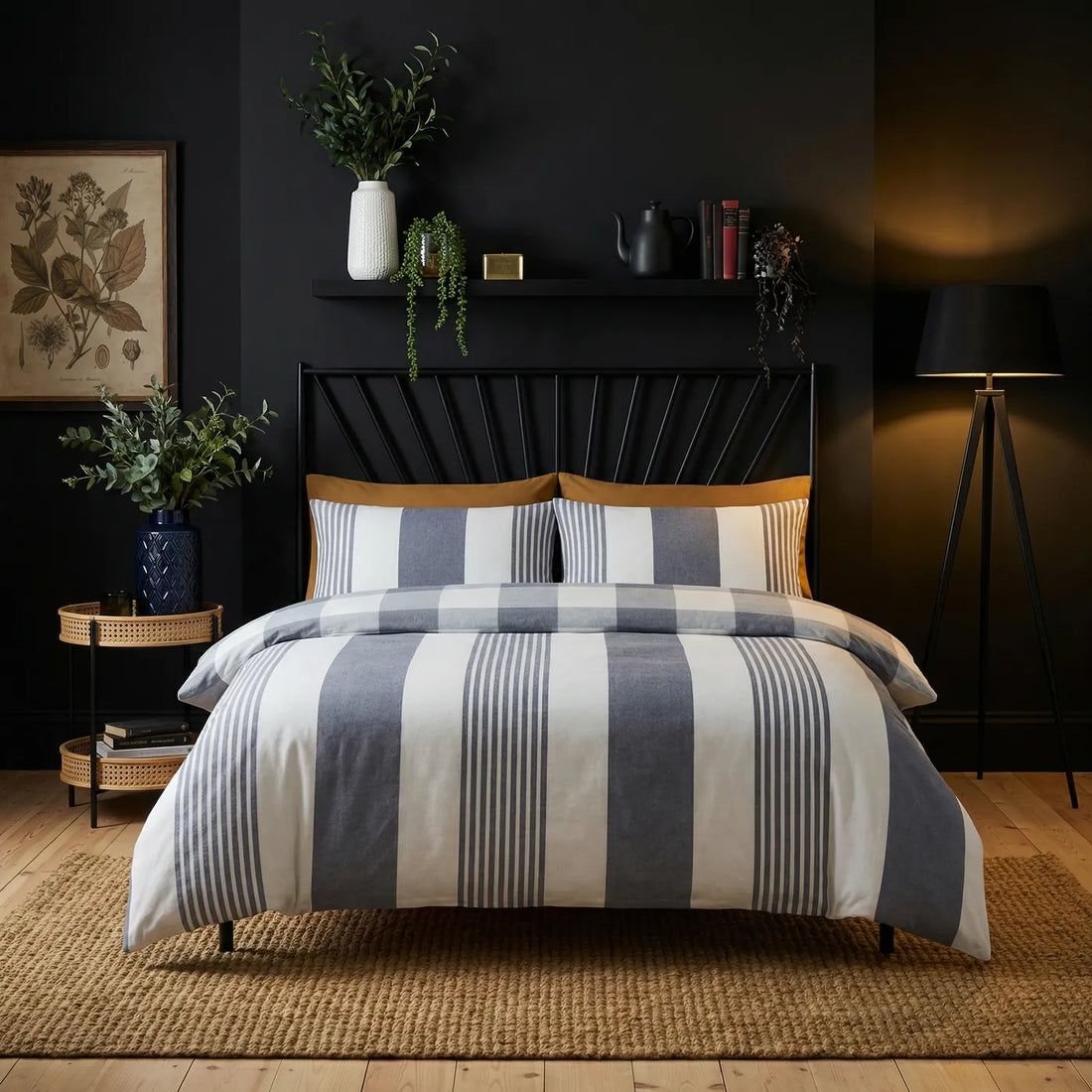 Chambray Stripe Blue Duvet Cover Bedding Set