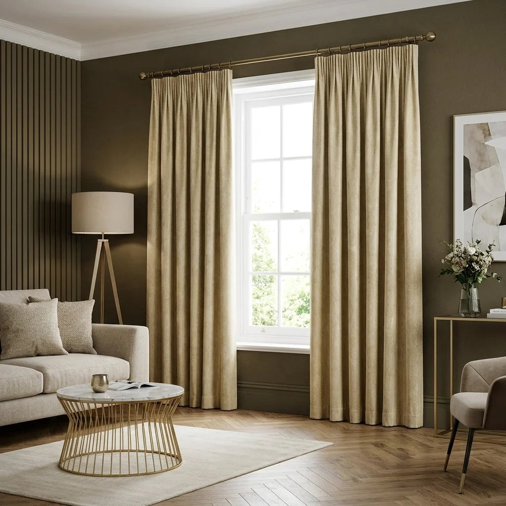 Dijon Blackout Thermal Tape Top Pencil Pleat Curtains - Natural