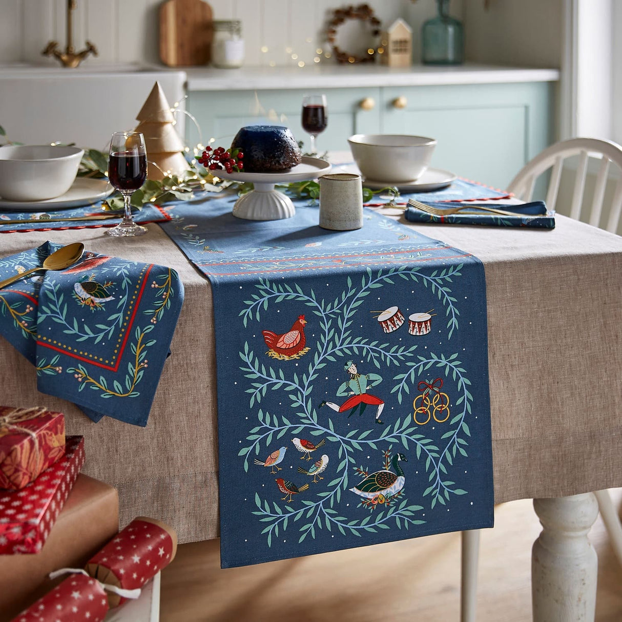 Ulster Weavers 12 Days of Christmas Table Runner - 12 Days Of Christmas Table Runner In Blue 2