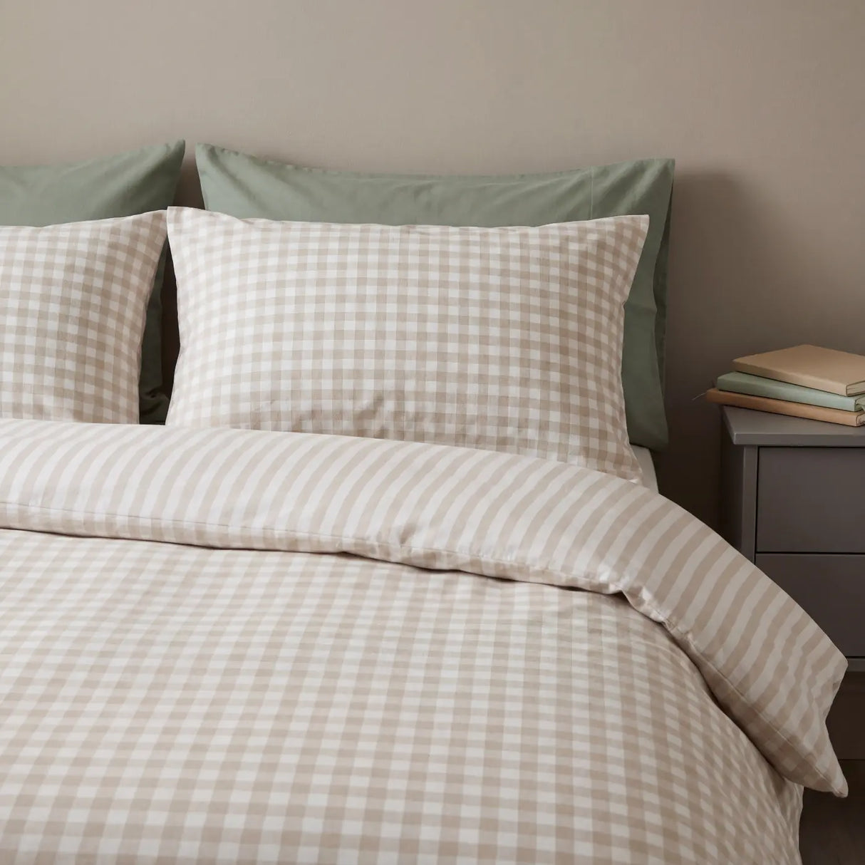 Gingham Check Duvet Cover Set - Natural image 2