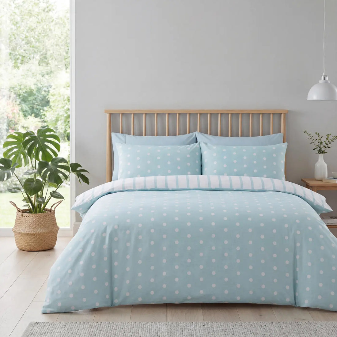 So Soft Spots & Stripes Duck Egg Duvet Cover Bedding Set