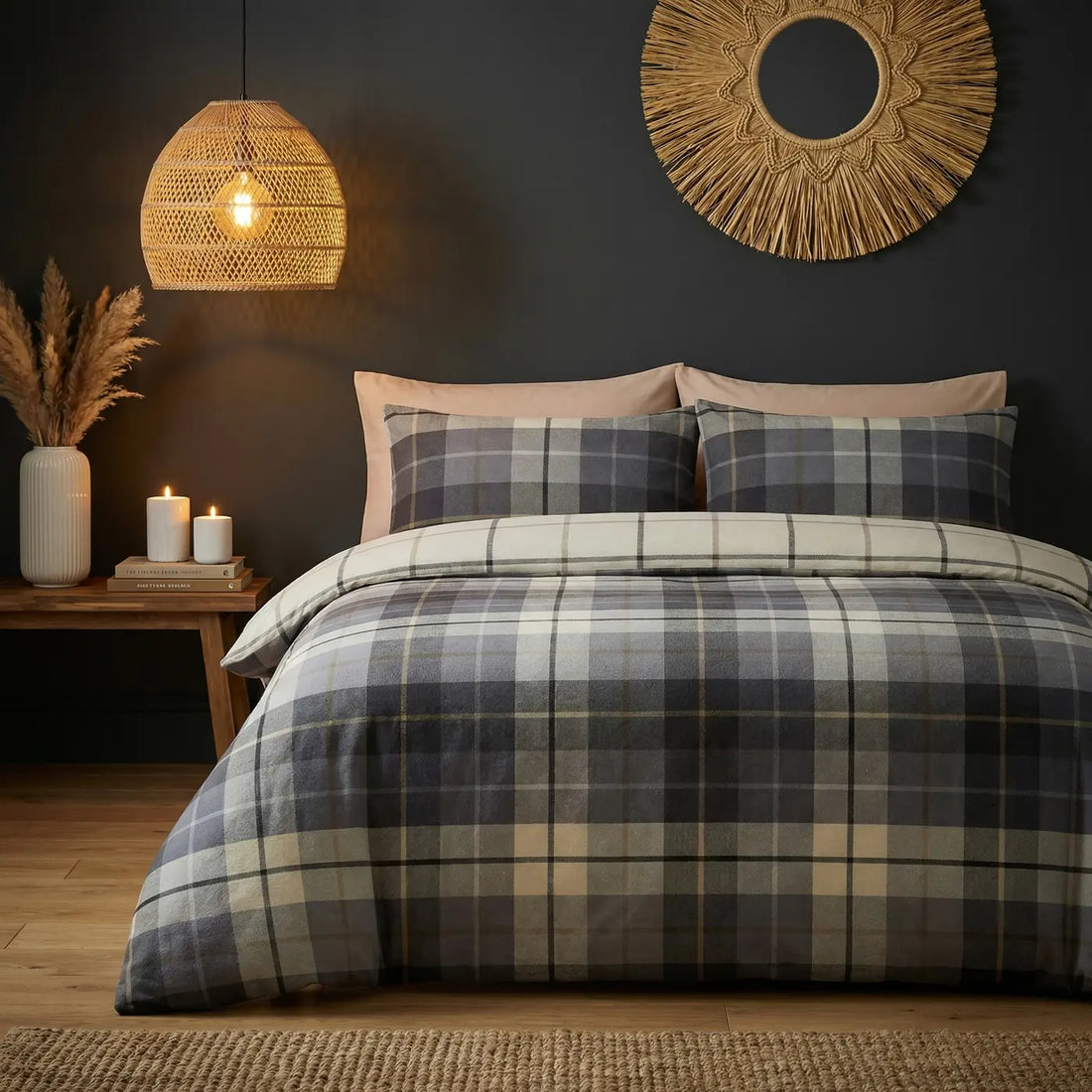 Lomond Check Blue 100% Cotton Flannelette Duvet Cover Bedding Set