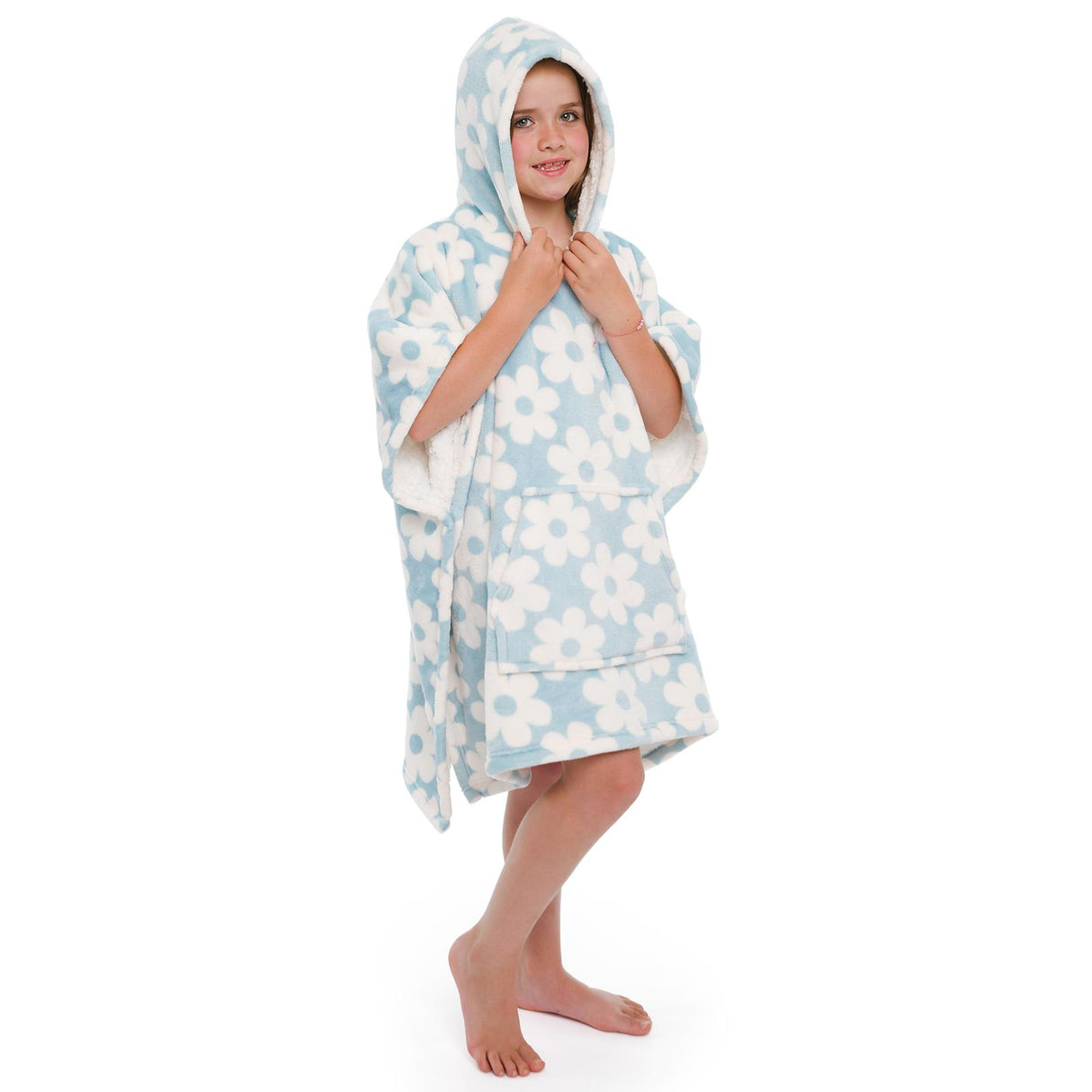 Bedlam Retro Flower Sherpa Fleece Cosy Kids Poncho Throw 4
