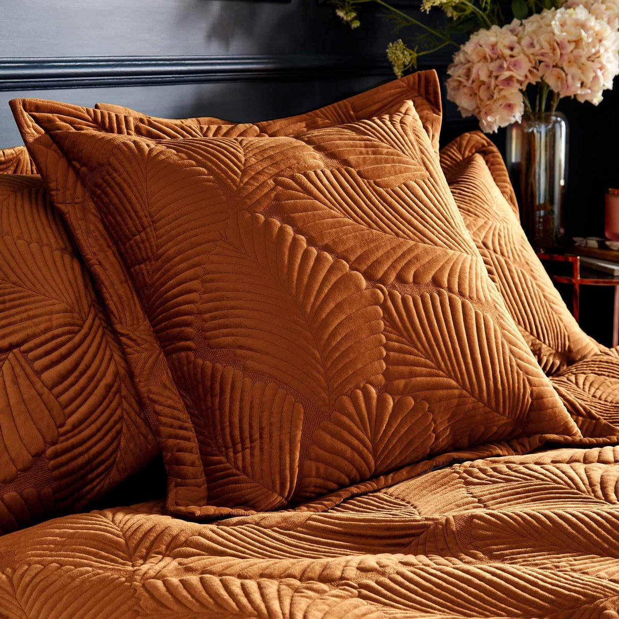 Palmeria Quilted Velvet Cushion Cover 24" x 24" (60cm x 60cm) by Paoletti 5