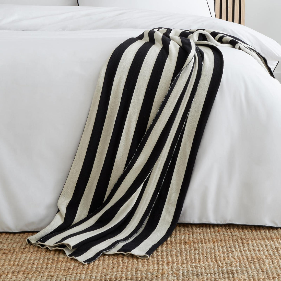 Style Sisters Knitted Stripe Beige 100% Cotton Throw Blanket