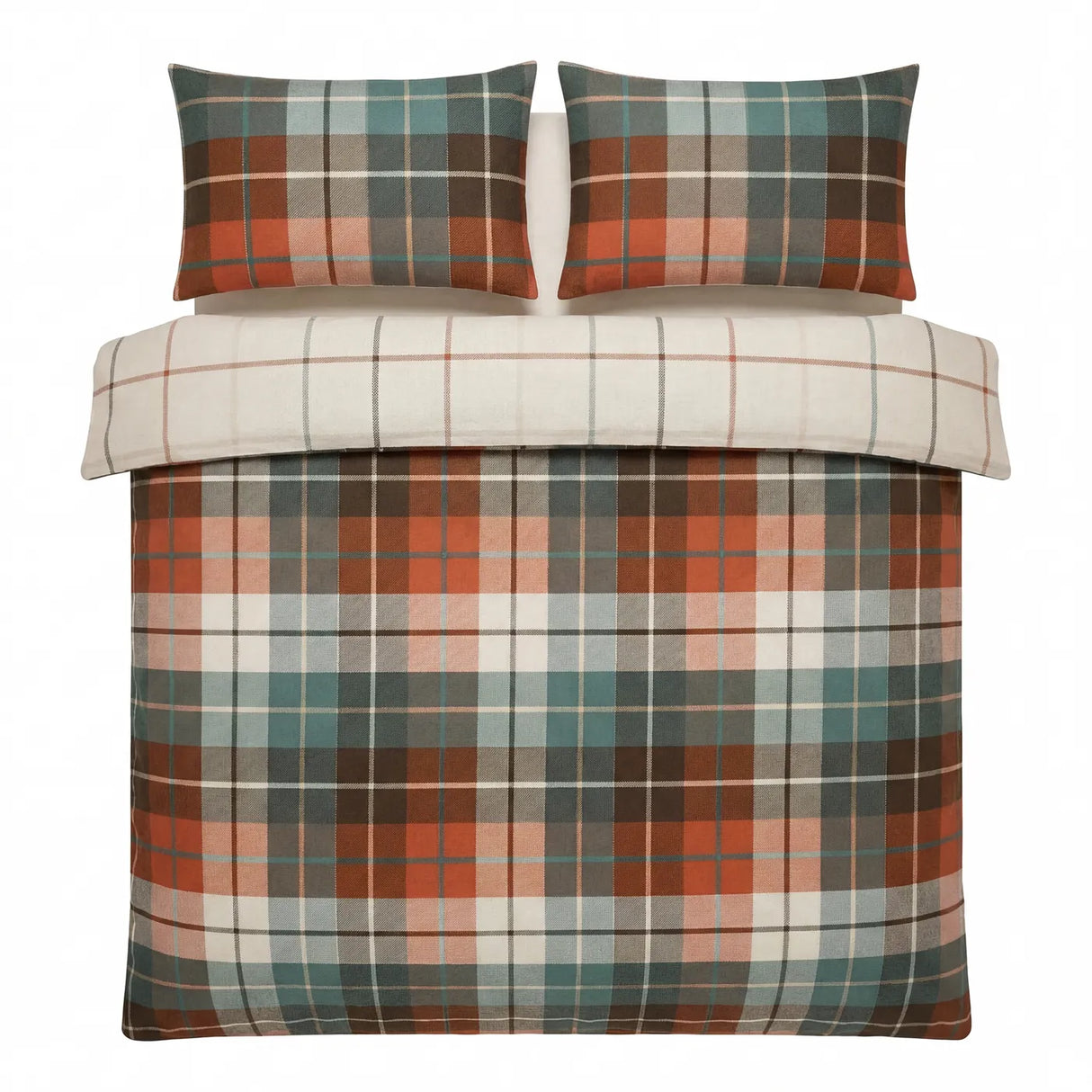 Lomond Check Flannelette Duvet Cover Set - Terracotta