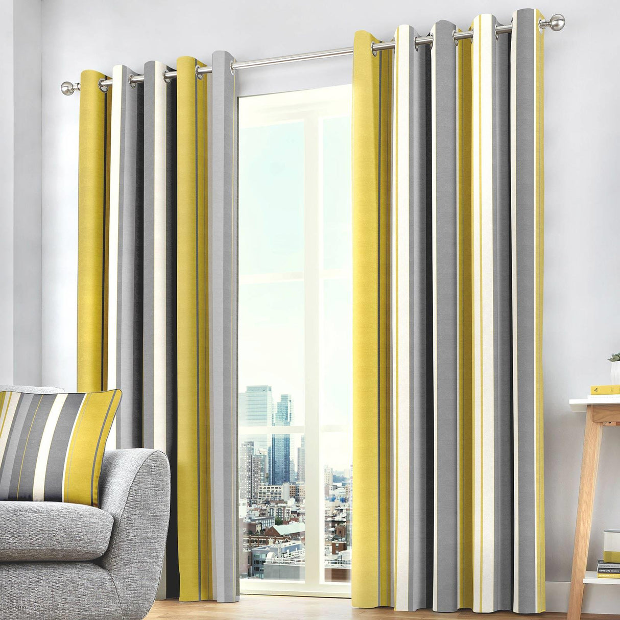 Whitworth Stripe Lined Eyelet Curtains by Fusion