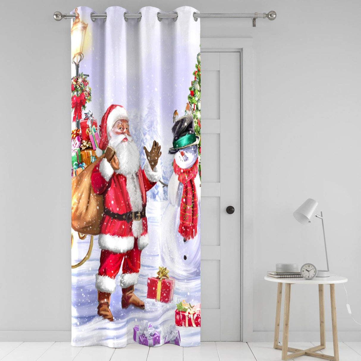 Santa & Snowy Eyelet Curtain Panel by Fusion