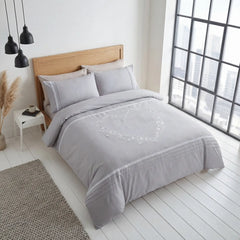 Heart Silver Grey Duvet Cover Bedding Set