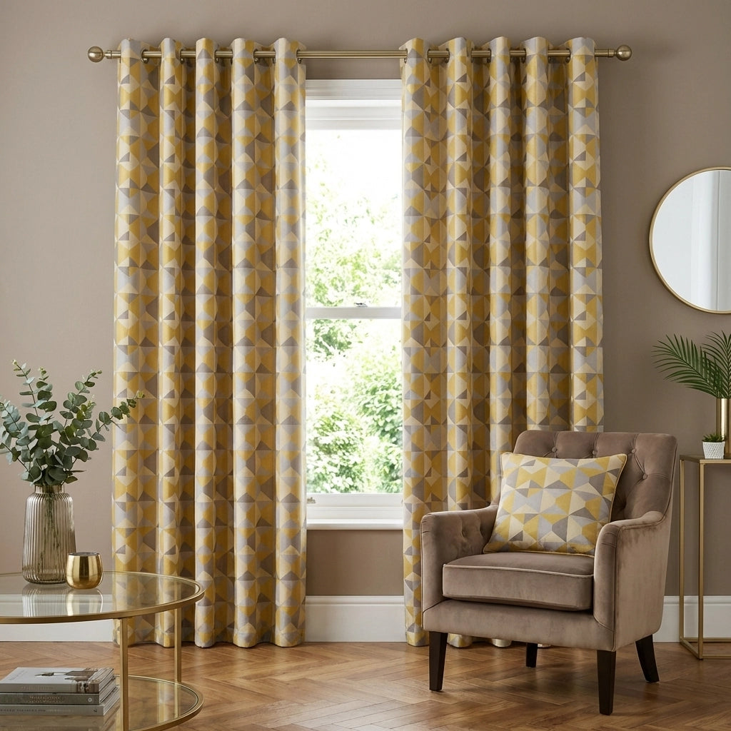 Skandi Jacquard Lined Ochre Thermal Eyelet Curtains