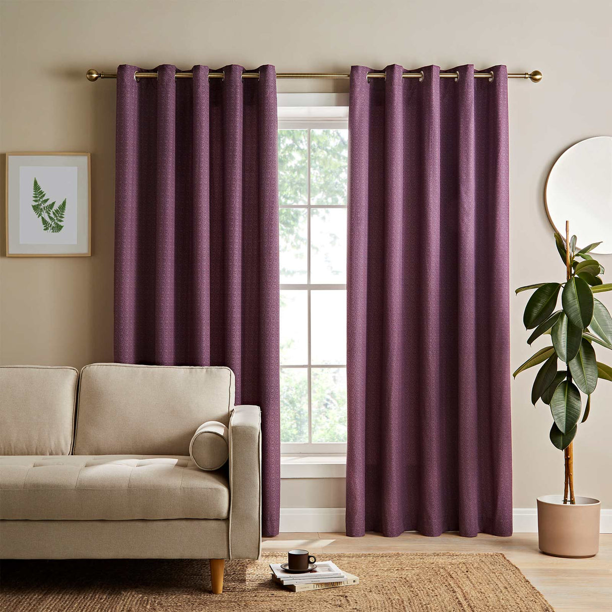 Textured Thermal Eyelet Curtains Plum by Catherine Lansfield