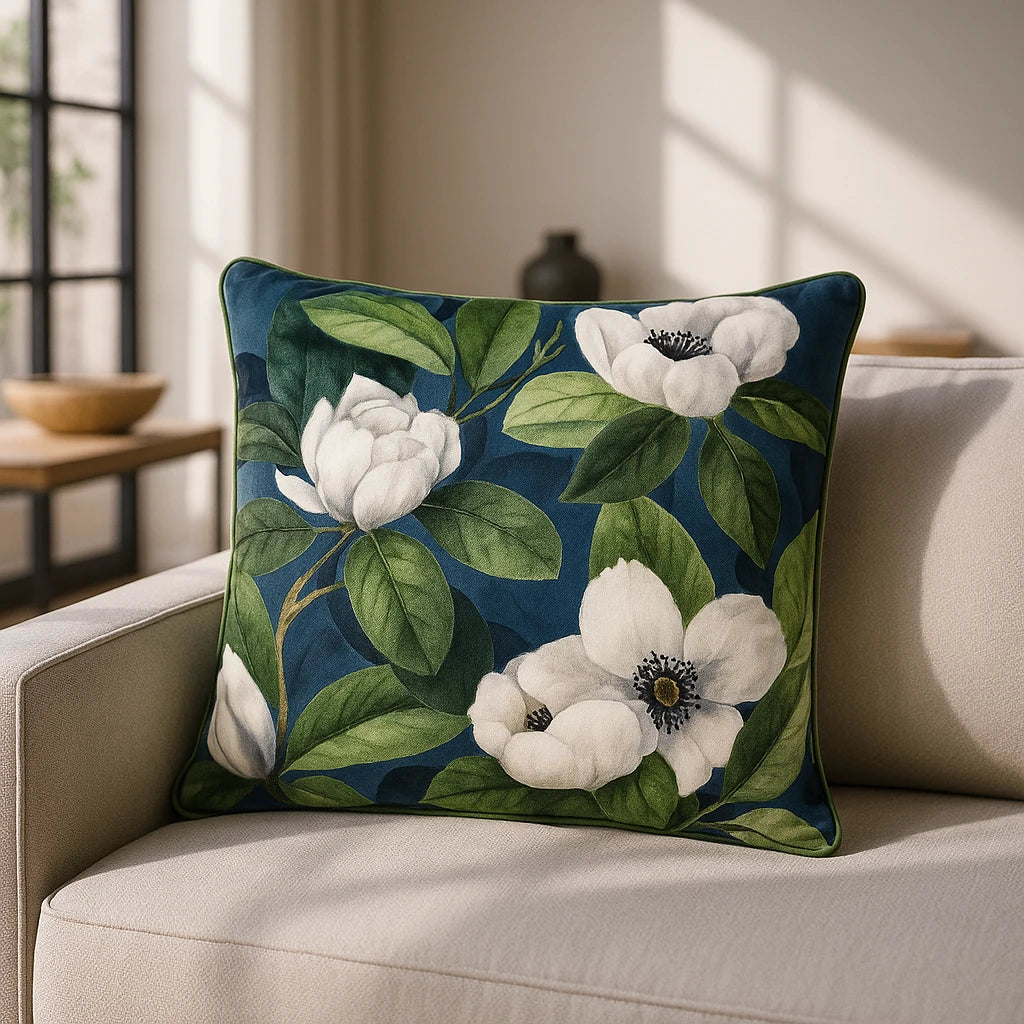 UW Home Alaya Floral Velvet Teal Filled Cushion