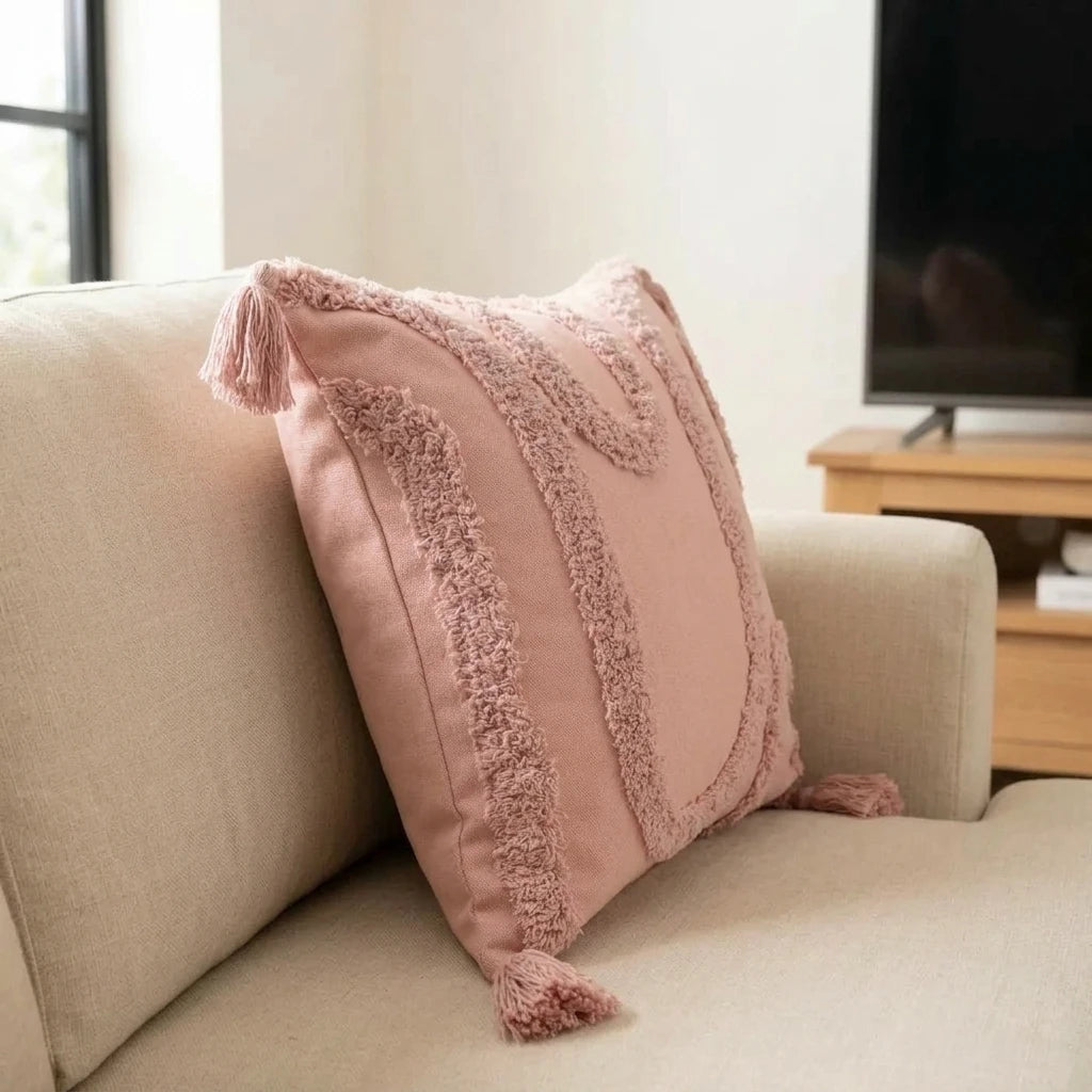 Cabana Tufted 100% Cotton Blush Cushion Cover 43cm x 43cm