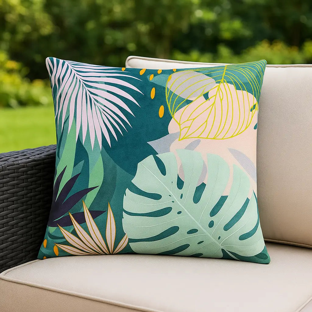 Leafy Outdoor Teal Cushion Cover 43cm x 43cm
