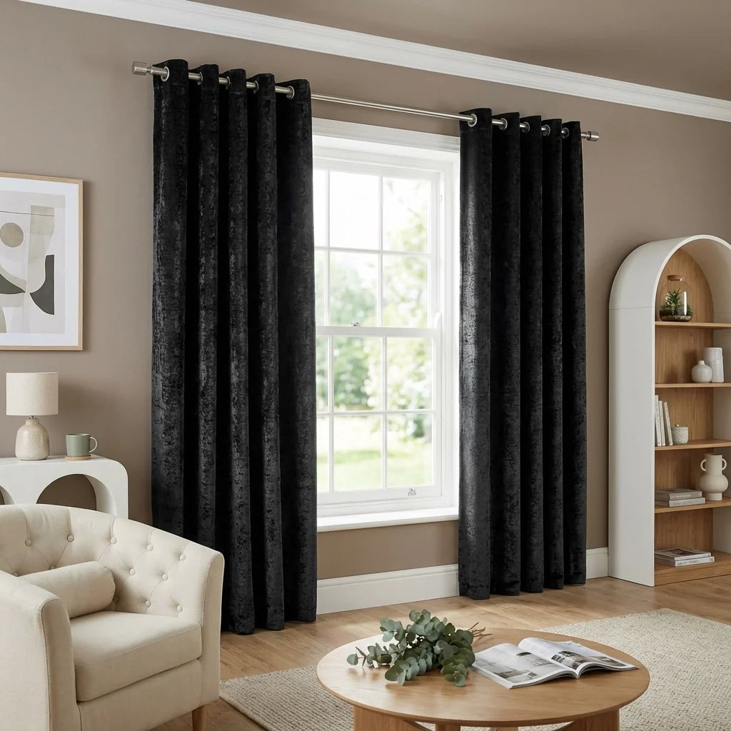 Crushed Charcoal Velvet Eyelet Curtains