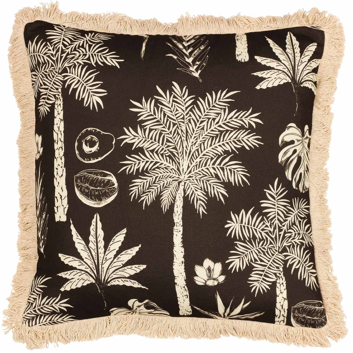 Colonial Palm Fringed Cushion Cover Espresso 18" x 18" by Paoletti 2