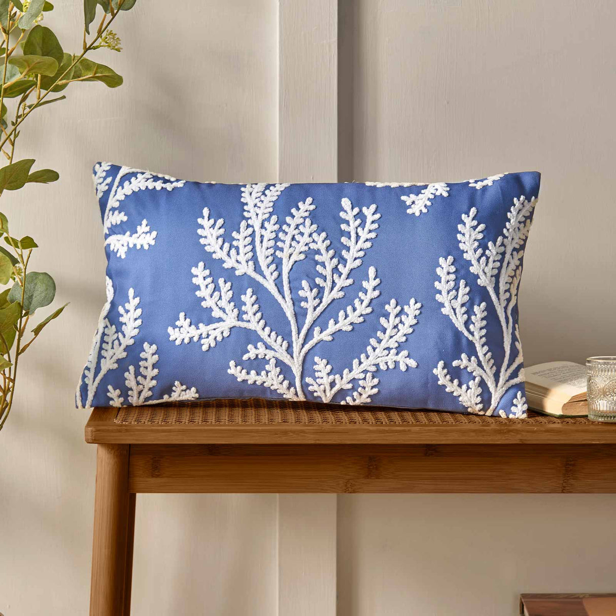 Catherine Lansfield Coral Leaf Embroidered Filled Cushion