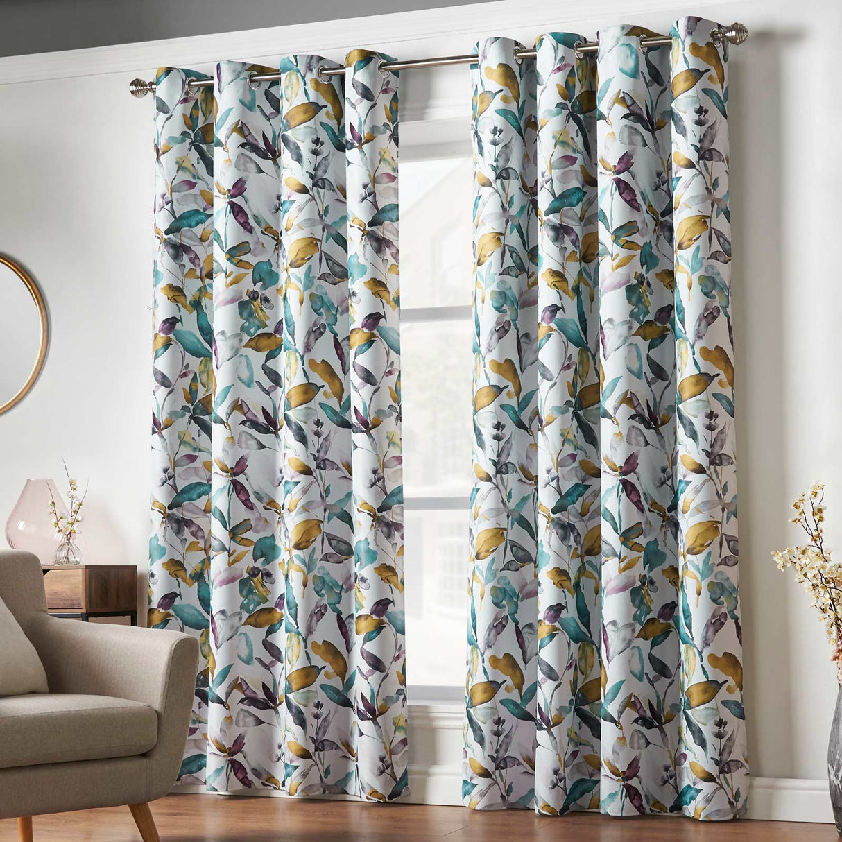 Giverny Blockout Eyelet Curtains Green Eyelet Curtains Alan Symonds 66'' x 54''