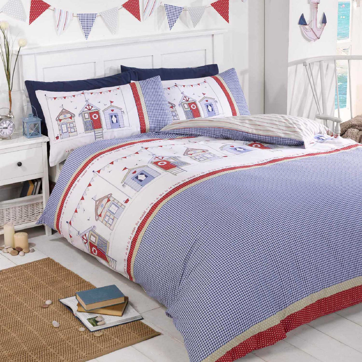 Beach Huts Gingham Check Blue Duvet Cover Set Duvet Cover Rapport Single
