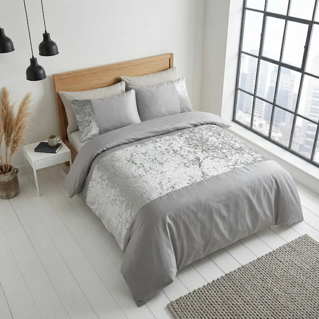 Silver Velvet Duvet Cover Bedding Set