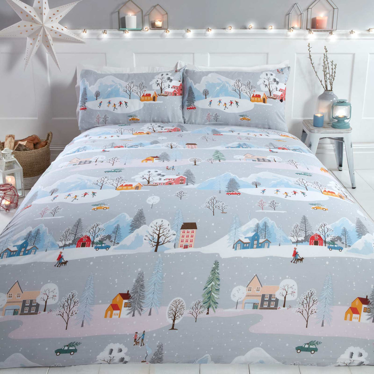 Christmas Winter Town Duvet Cover Set by Rapport Home