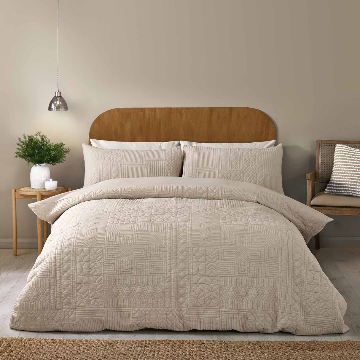 Catherine Lansfield Folkstone Geo Geometric Duvet Cover Set - Natural