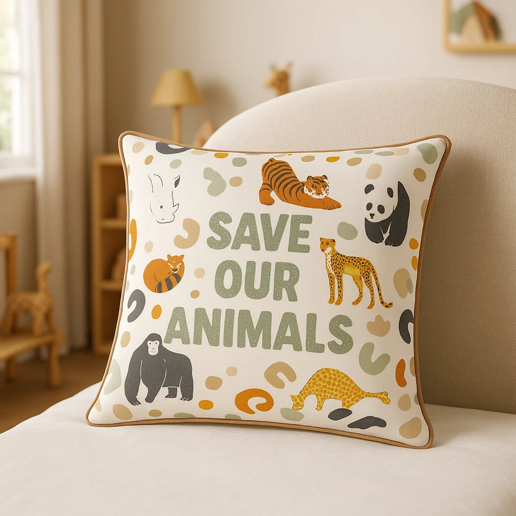 Wildlife Save our Animals Cushion by little furn.