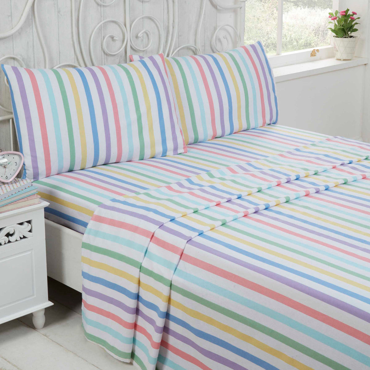 Candy Stripe Brushed Cotton Sheet Set Cosy Winter Bedding