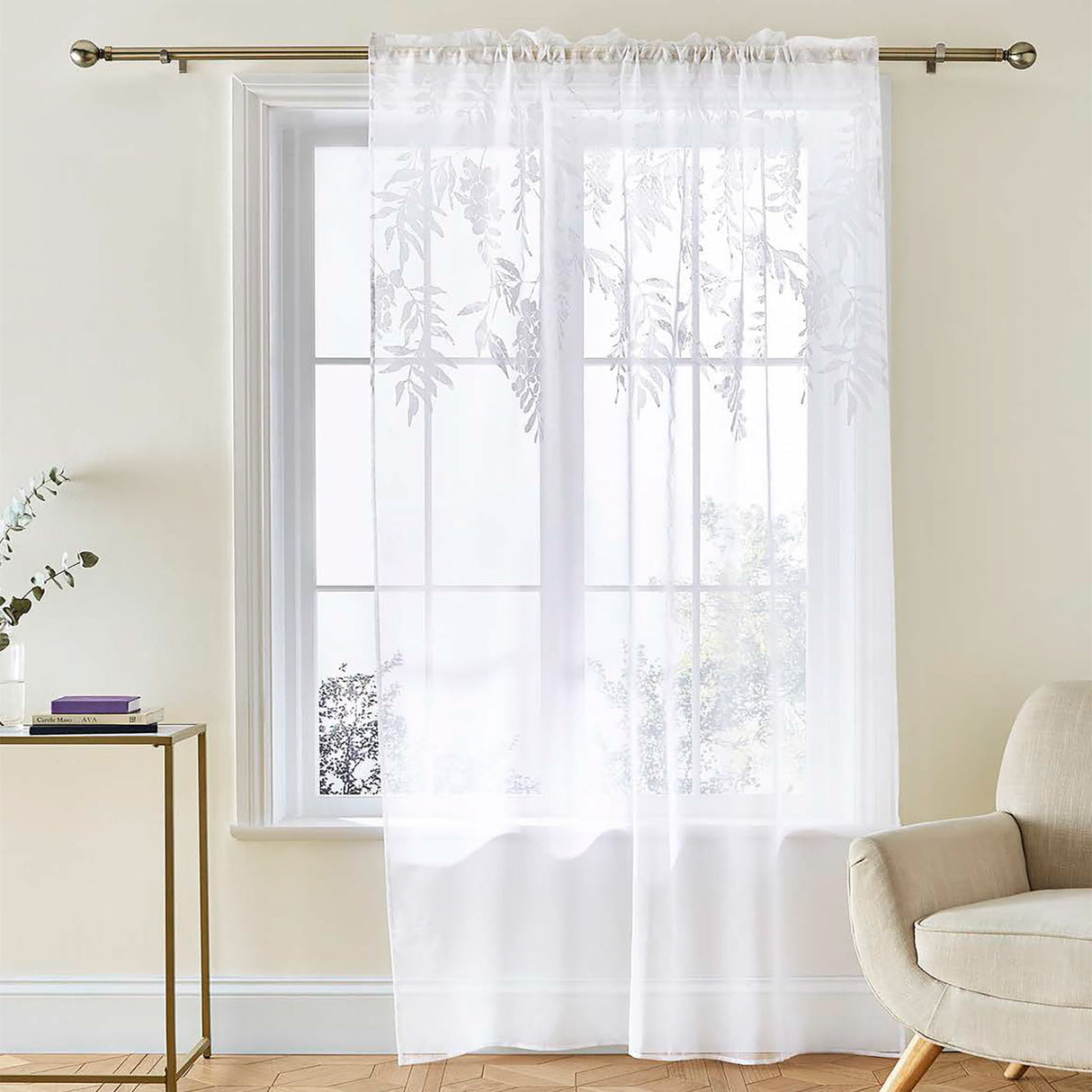 Wisteria Floral Voile Curtain Panel by Catherine Lansfield