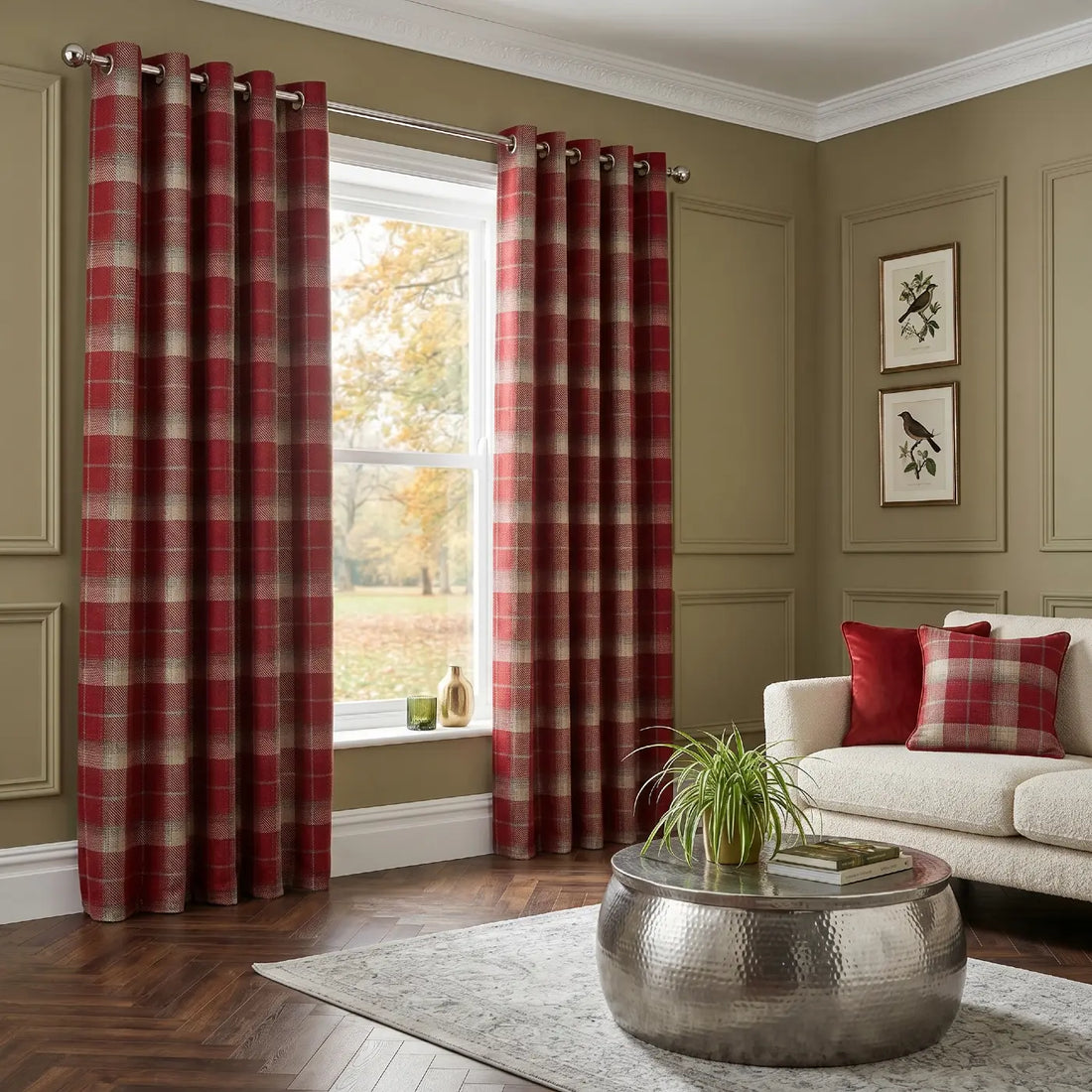 Carnoustie Red Thermal Blackout Dimout Eyelet Curtains Room Darkening