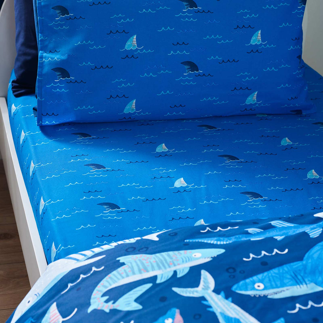 Catherine Lansfield Jawsome Shark Kids Bedding 25cm Deep Fitted Sheet