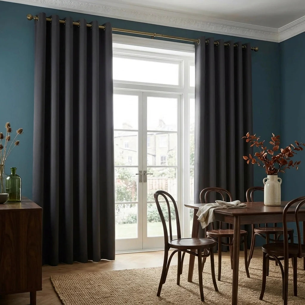 Elise Room Darkening Charcoal Thermal Blackout Eyelet Curtains